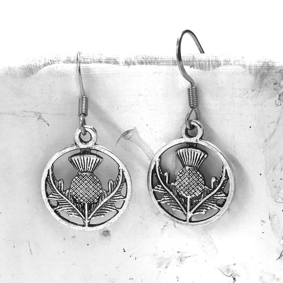 Miniature Thistle Scottish Flower Scotland Nature Lovers Gift Charm Earrings - Picture 1 of 2